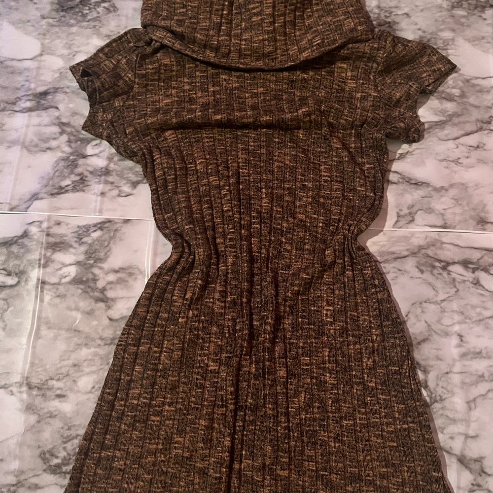 Brown Ribbed Knit mini Dress